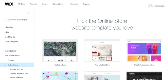 Wix 網上商店模板